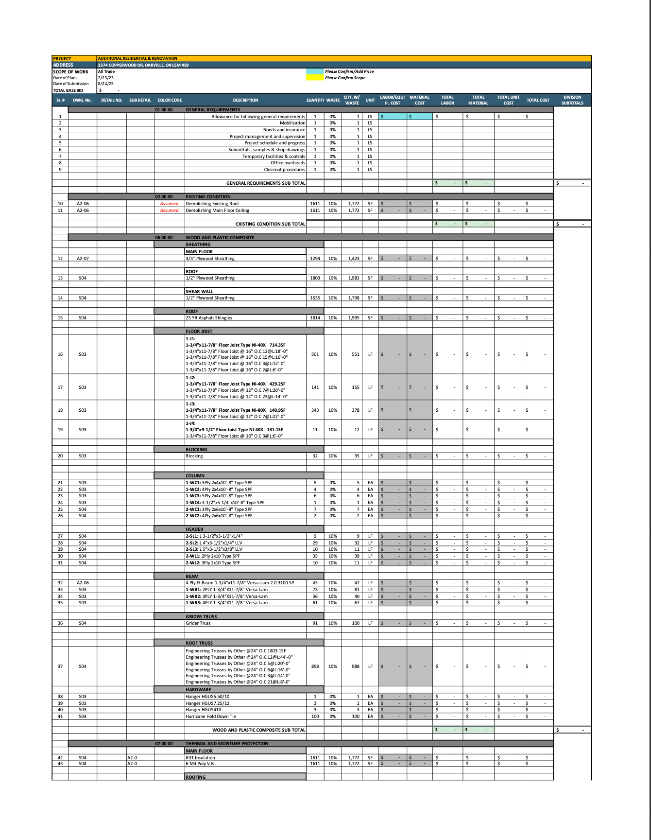 Copperwood Drive Renovation, Material Takeoff & Cost Estimate — slide 6