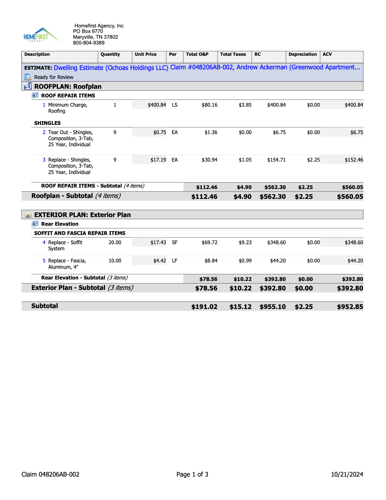 Greenwood Apartments, Storm Damage Claim & Repair Estimate — slide 3