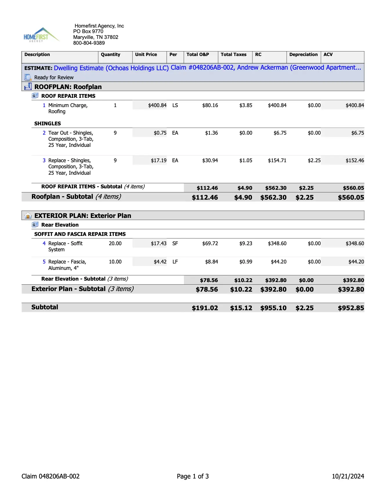 Greenwood Apartments, Storm Damage Claim & Repair Estimate — slide 3