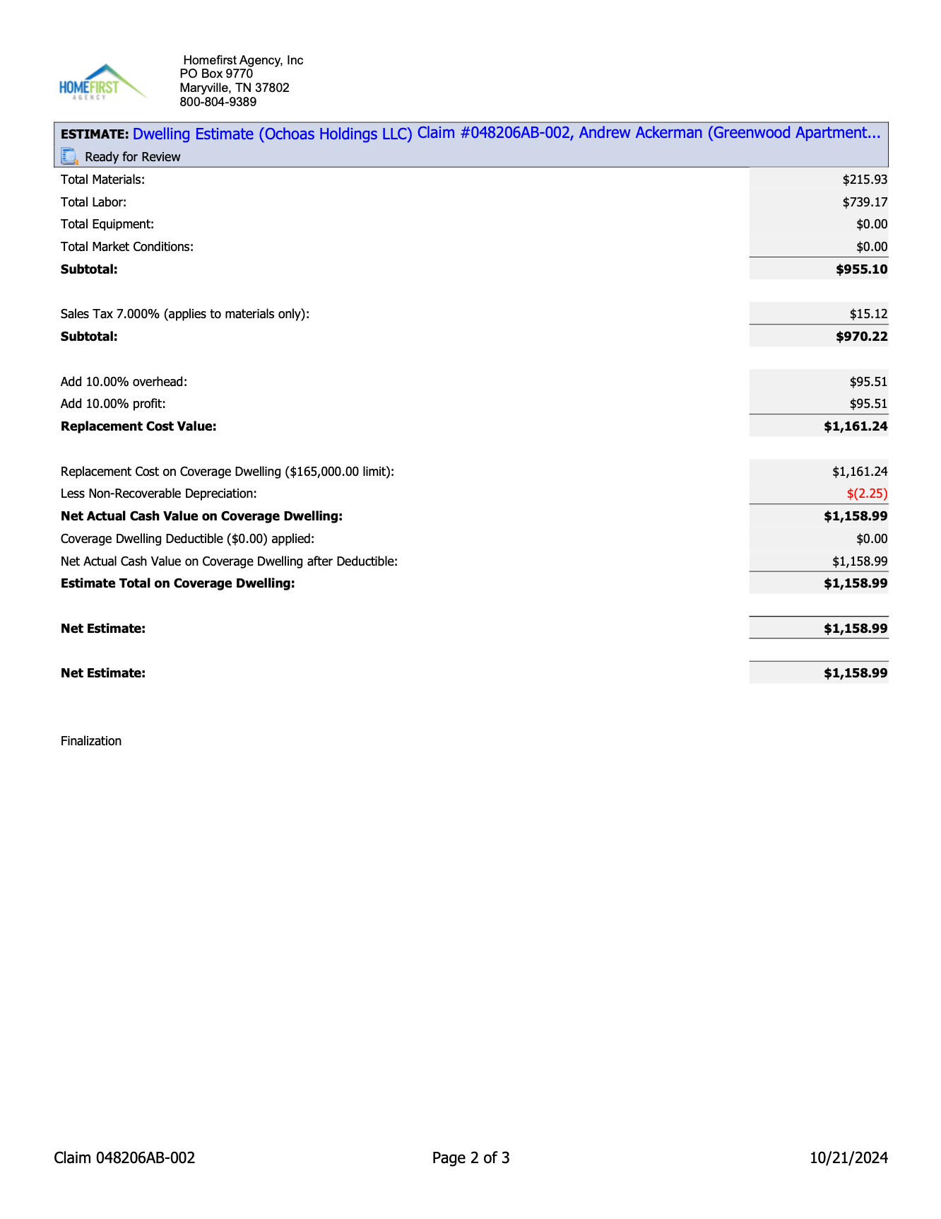Greenwood Apartments, Storm Damage Claim & Repair Estimate — slide 4