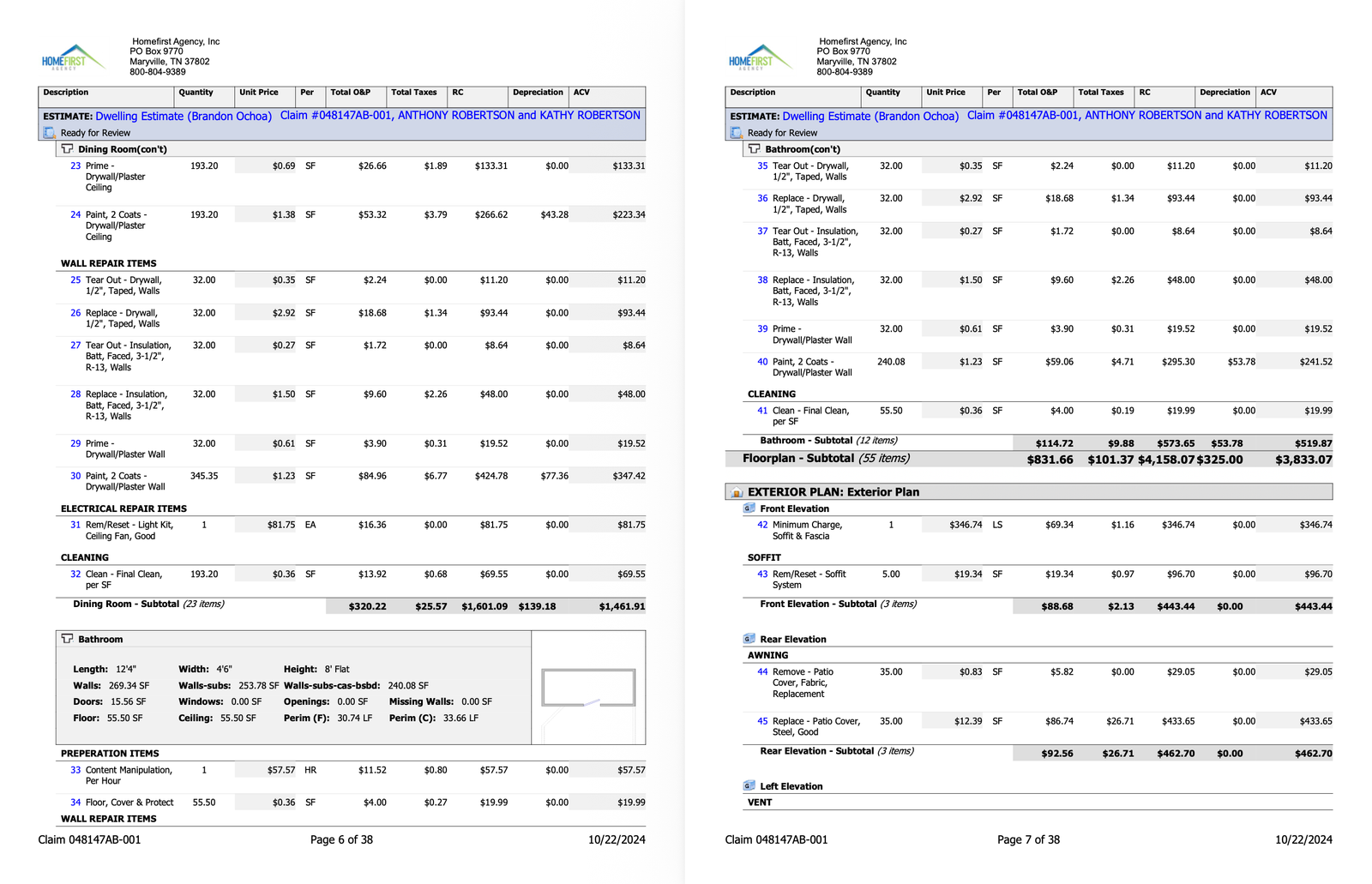 Robertson Residence, Interior & Exterior Restoration Estimate — slide 2
