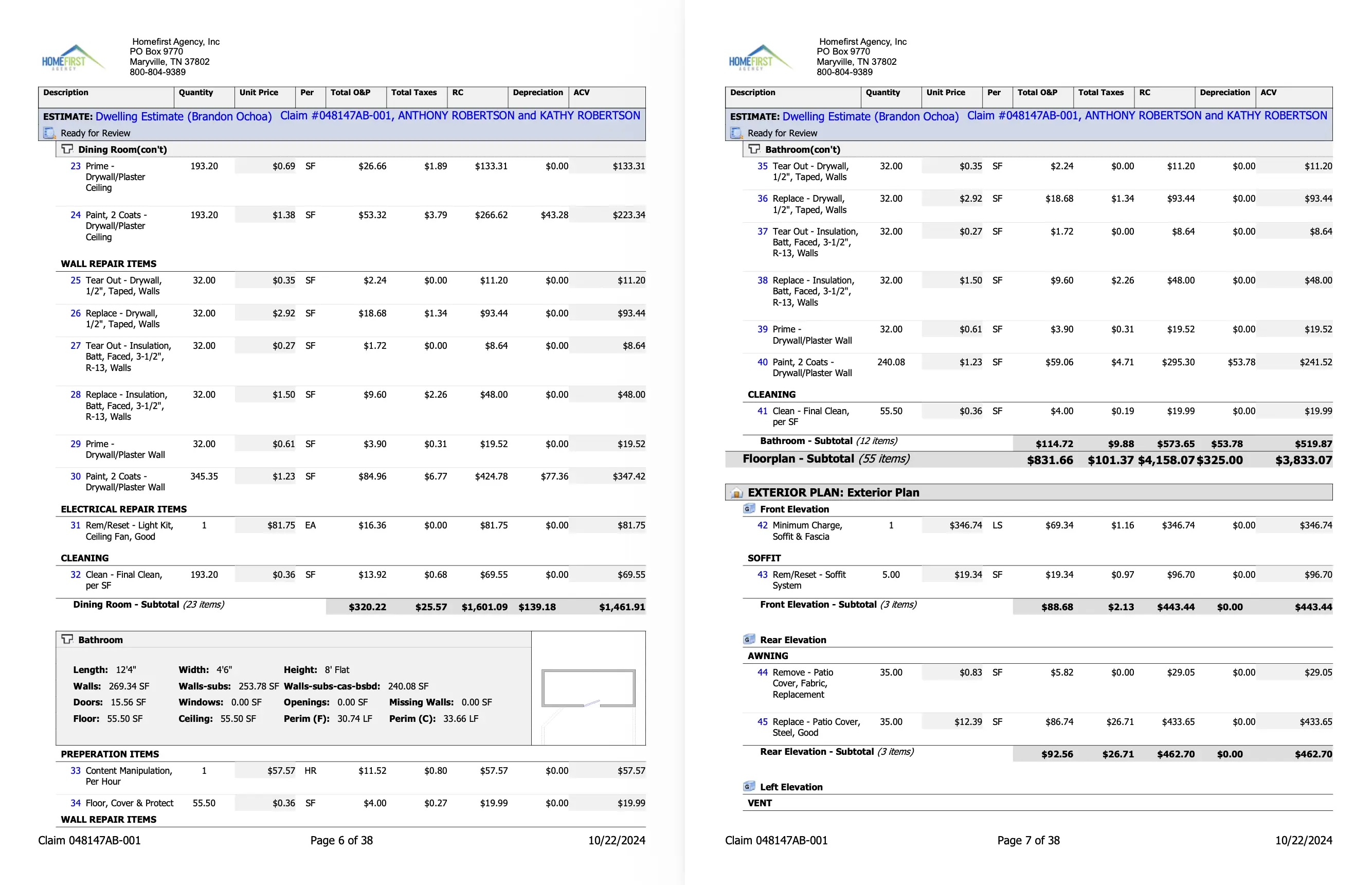 Robertson Residence, Interior & Exterior Restoration Estimate — slide 2