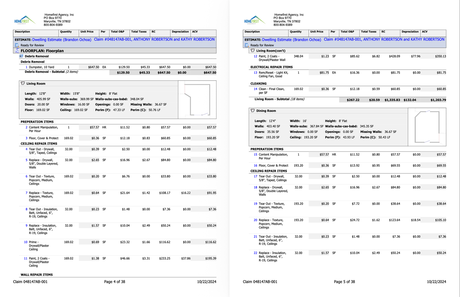 Robertson Residence, Interior & Exterior Restoration Estimate — slide 3