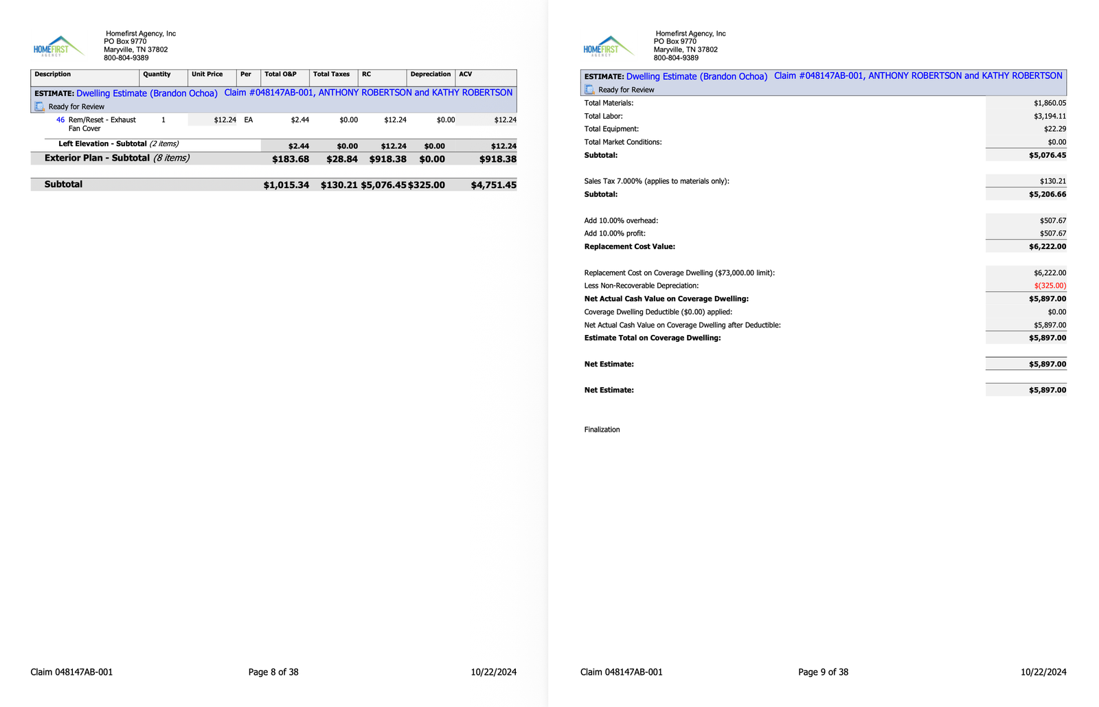 Robertson Residence, Interior & Exterior Restoration Estimate — slide 4