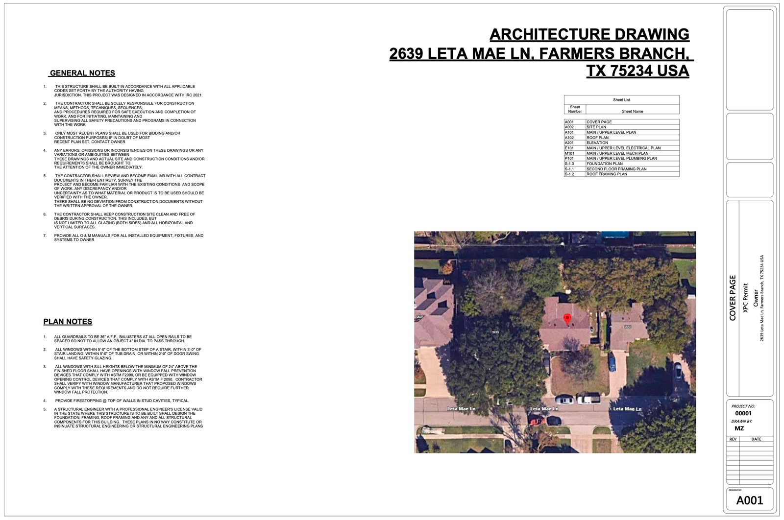 Leta Mae Lane Residence, Full Architectural & MEP Construction Document Set — slide 1